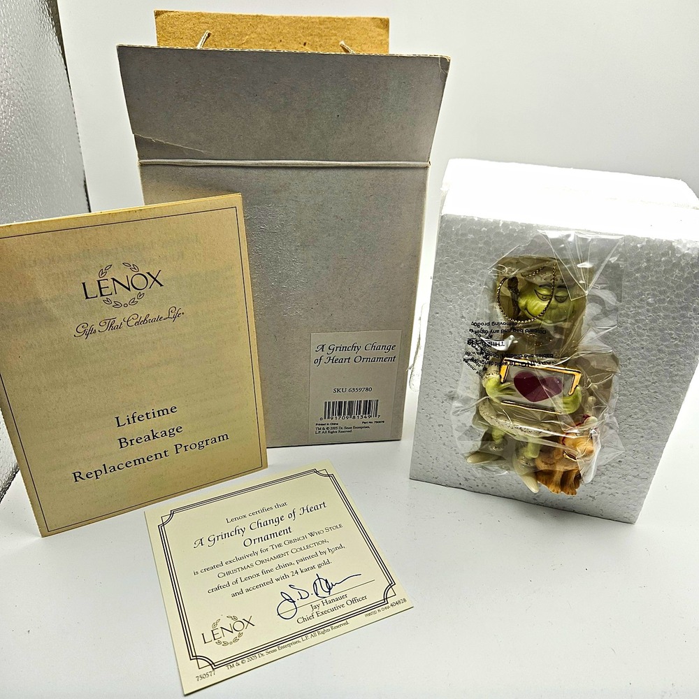 Lenox Dr Seuss "A Grinchy Change Of Heart" Christmas Ornament W/ COA